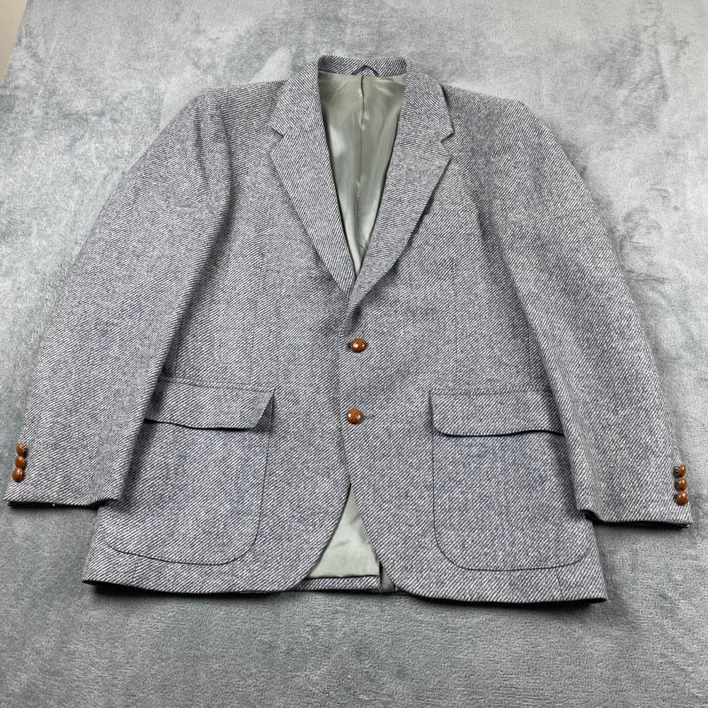 Vtg Farah Mens 42R Blazer Blue Pure Wool Two Button Sport Coat Woven Buttons